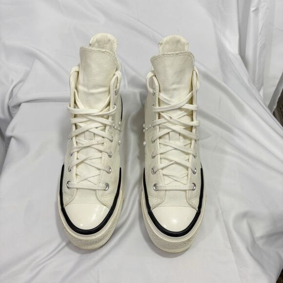 Converse Chuck Taylor platform High Top Pearl Embellished White Black Size 8.5 - Picture 2 of 10